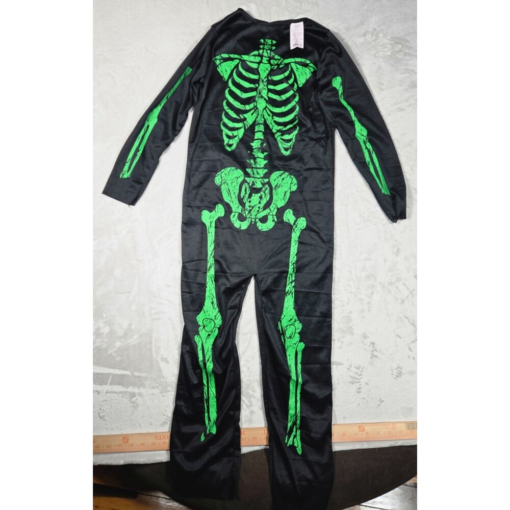 Halloween Costume Kids Fun World Green Skeleton Jumpsuit M (8) neon bones